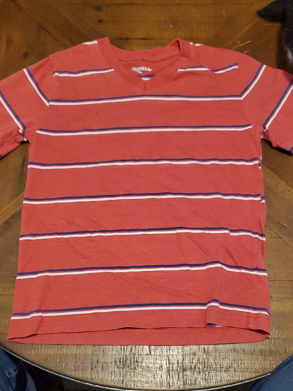 GAP Coral Red Short Sleeve Stripe Tee with Navy & White